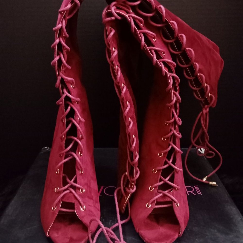 Burgundy Knee Length Boots